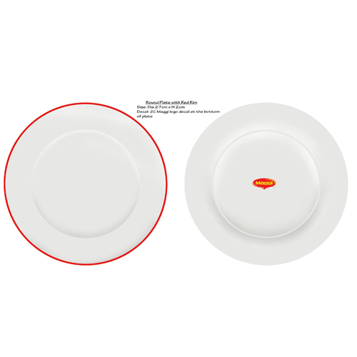 27cm round flat plate with red rim